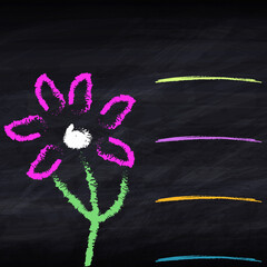 chalk board background Purple flower, empty write space