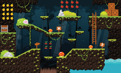 Rain Forest Night Video Game Tile Set