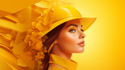 Paper Cut Girl With Yellow With Concept of Labor Hat, Labor Day, Generative Ai