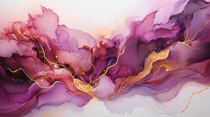 Luxury abstract fluid art painting background alcohol ink technique white and purple color
