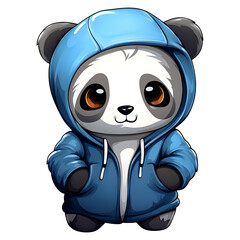 cute panda wearing hoodie clipart kids illustration with transparent background