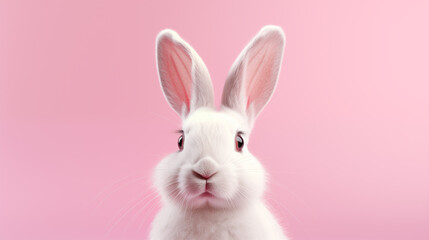 Fototapeta na wymiar Rabbit on pastel pink background
