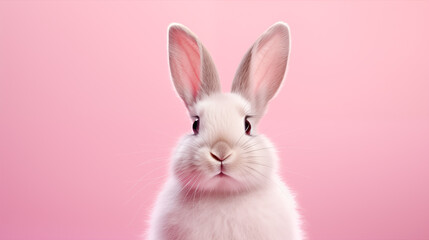 Fototapeta premium Rabbit on pastel pink background