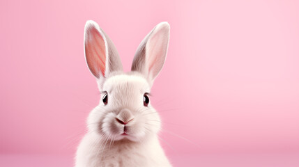Rabbit on pastel pink background