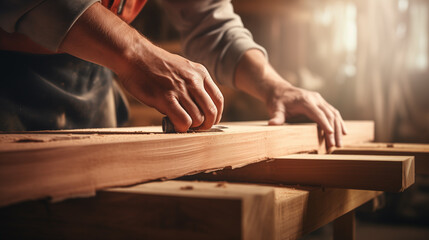 Close-up of a carpenter polishing or modifying a piece of wood. Make it according to the size you want to use.