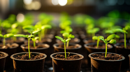 Young seedlings in a modern greenhouse