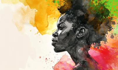 Fotobehang portrait of a black woman in watercolor style  © iDoPixBox