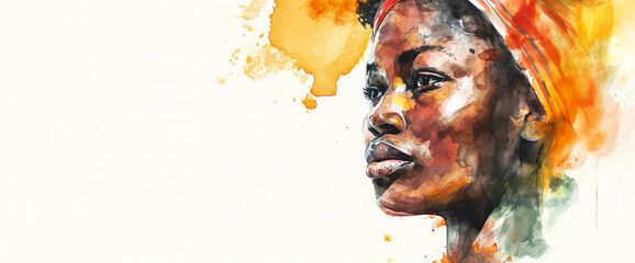 portrait of a black woman in watercolor style	 - obrazy, fototapety, plakaty