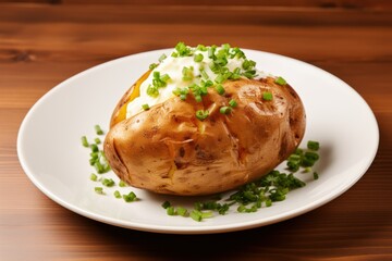 Delicious baked potato on a blank plate