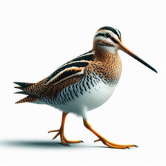 Obraz premium snipe perching bird, wader bird, ave zancuda, Agachadiza de Wilson, isolated White background