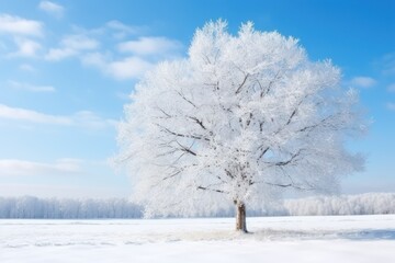 Beautiful tree covered with snow on winter day, Space for text