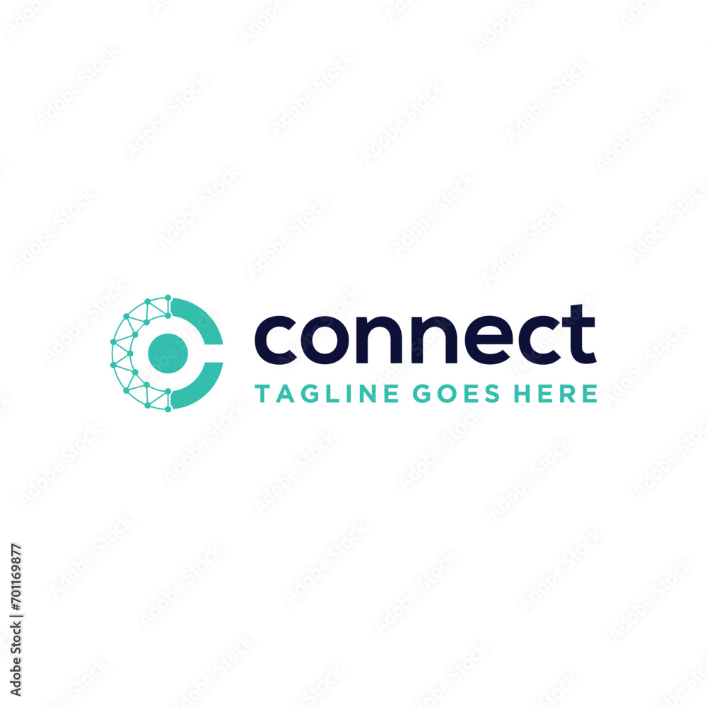Poster initial letter c circular with dotted diagram digital wire line for logo design technology network d