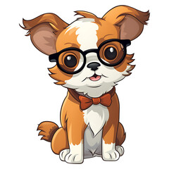 Obraz premium cute dog wearing glasses clipart kids illustration for sticker design with transparent background