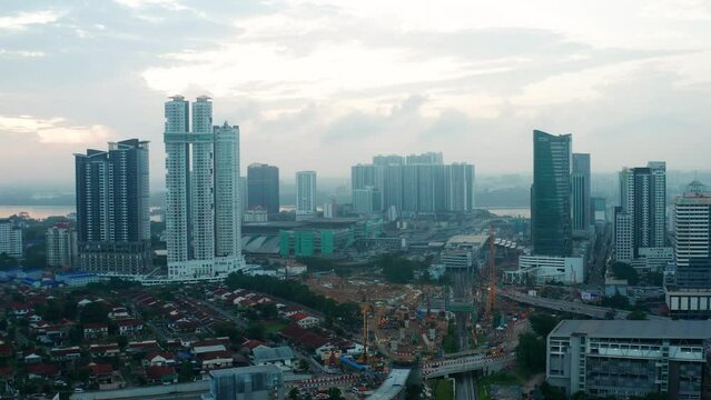 Johor Bahru city morning aerial view, Johor, Malaysia
