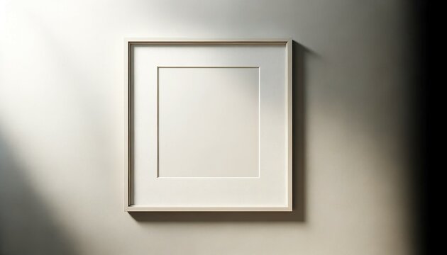 Blank picture frame on white wall background. 3D rendering.