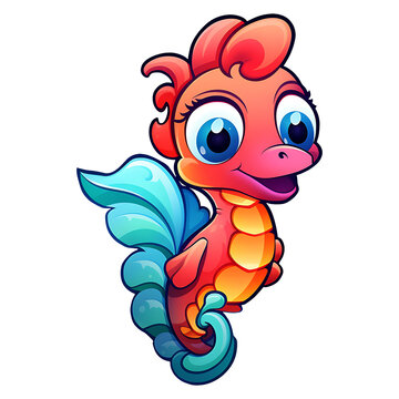 cute seahorse with big eyes clipart kids illustration for sticker and tshirt design with transparent background