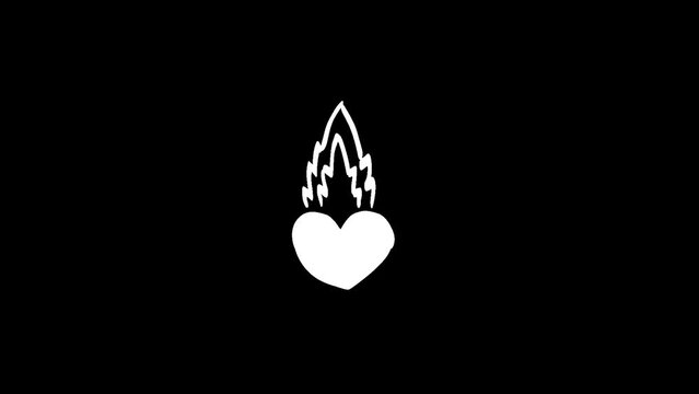 Valentine's day doodle animation with fiery heart symbol