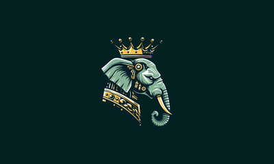 head elephant wearing crown vector illustration logo flat design