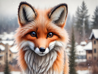 Obraz premium watercolor illustration fox in the snow