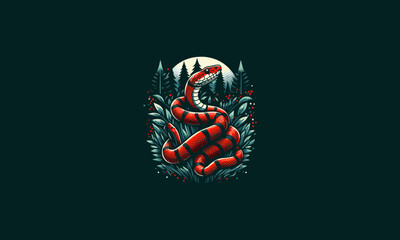 red snake on forest vector illustration artwork design - obrazy, fototapety, plakaty
