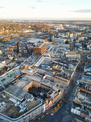 Naklejka na ściany i meble Beautiful High angle View of Central Luton City of England UK. December 1st, 2023