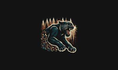 panther attack on forest vector illustration artwork design - obrazy, fototapety, plakaty