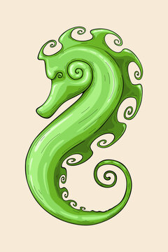 Stylized graphic green Seahorse, Vector Illustration