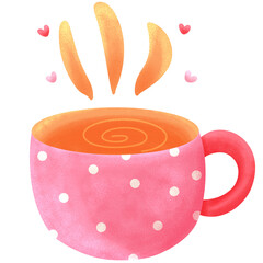 watercolor warm coffee in a cup for valentine's day