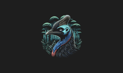 head cassowary on forest vector illustration artwork deign