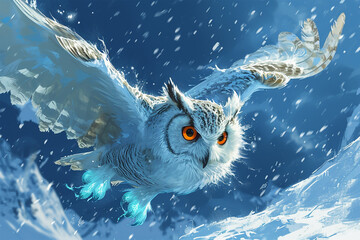 illustration of an owl in the snow