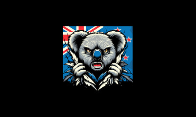 head koala angry with flag australia vector artwork design