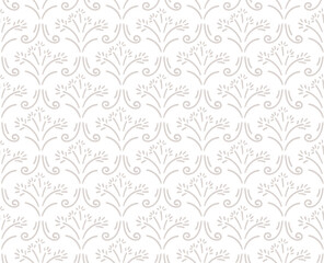 One-color seamless pattern with hand-drawn flourishes