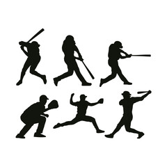 Baseball Player Silhouette Stylized Posed Vector Set