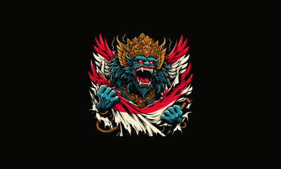 barong angry with flag indonesia vector artwork design