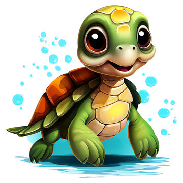 cute aquatic animal sea turtle clipart illustration with transparent background