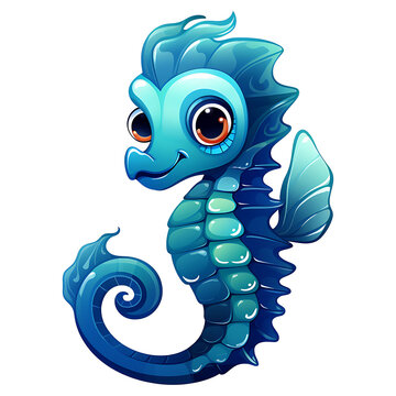 cute seahorse with big eyes clipart kids illustration for sticker and tshirt design with transparent background