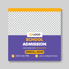 Creative school admission education social media post design back to school web banner template