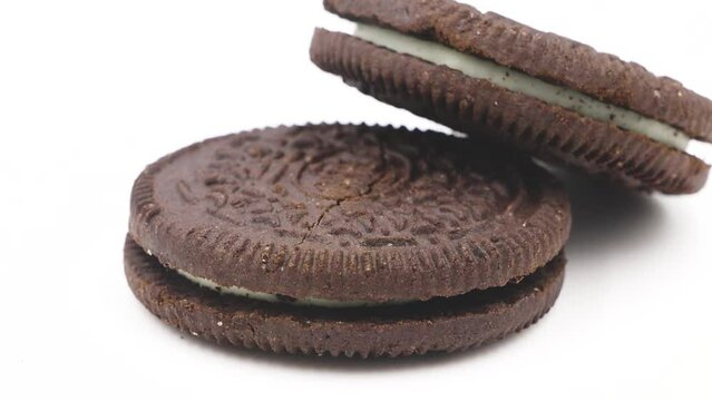 Oreo chocolate chip cookie close-up in rotation.