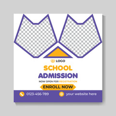 School admission education social media post design back to school web banner template