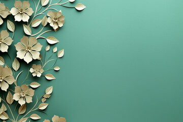 Paper cut flowers and leaves, Fresh spring nature background. Floral banner, poster, flyer template with copy space.