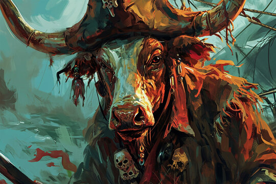 zombie cow pirate illustration