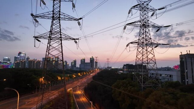 high voltage tower by road
