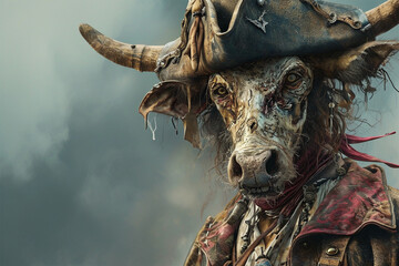 zombie cow pirate illustration - obrazy, fototapety, plakaty