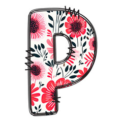 Floral Alphabet Letter and Number Art, Colorful Typography Design