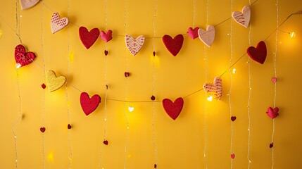 front hanging garland valentine, yellow background 