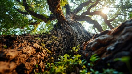 Nature Majesty A Ground to Sky View Reveals the Splendor of a Green Forest Canopy