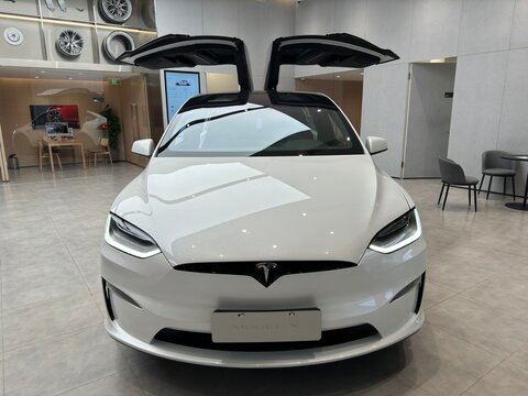 Shanghai,China-Dec.31st 2023: front of Tesla Model X SUV electric car in store