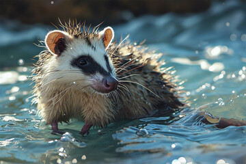 illustration of Opossum in water