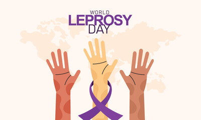 Fototapeta premium World Leprosy Day Awareness Month with Hands and a Purple Ribbon Vector Illustration