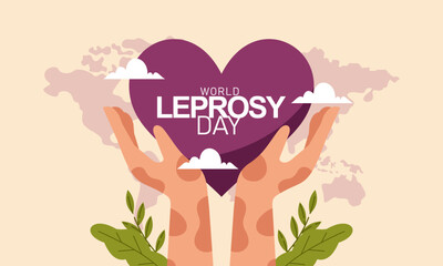 World Leprosy Day Awareness Month with Hands and a Purple Ribbon Vector Illustration